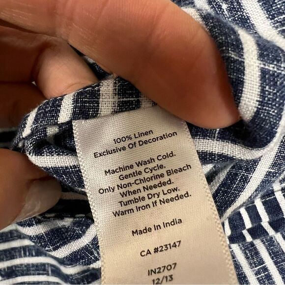 - Talbots blue/white striped linen embroidered top Sz XL - Picture 7 of 9